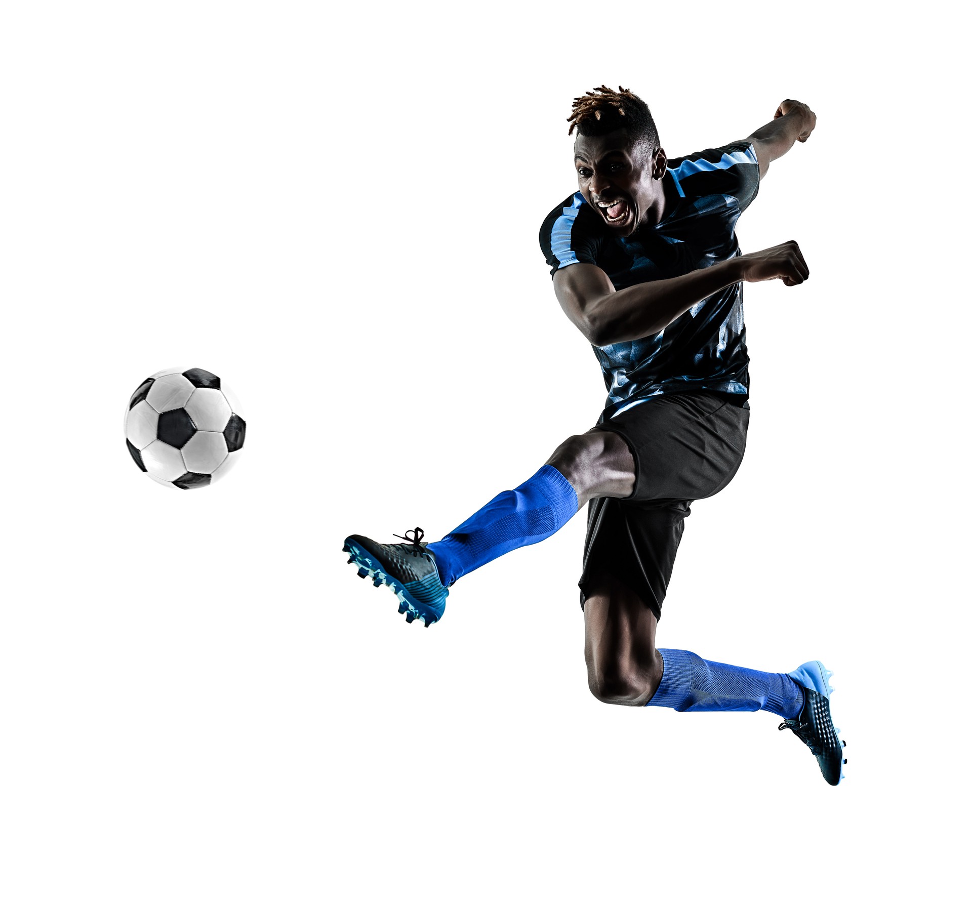 one african soccer player man isolated white background silhouet